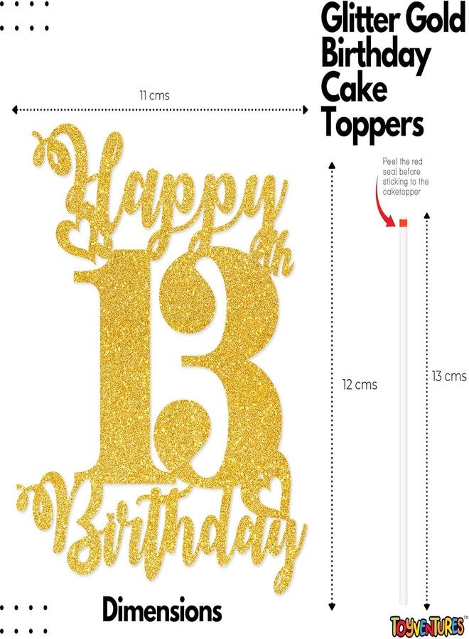 TrifleArte Happy 13th Birthday Cake Topper | Glitter Gold Cake Topper for Birthday | Reusable & Elegant Cake Décor for Girls, Boys, Adults | Pre-Assembled Cake Decoration Topper - Image 3