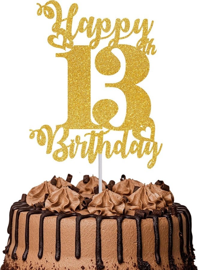 TrifleArte Happy 13th Birthday Cake Topper | Glitter Gold Cake Topper for Birthday | Reusable & Elegant Cake Décor for Girls, Boys, Adults | Pre-Assembled Cake Decoration Topper - Image 1