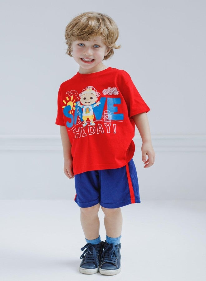 CoComelon JJ Infant Baby Boys T-Shirt and Mesh Shorts Outfit Set Red/Blue 24 Months - Image 2