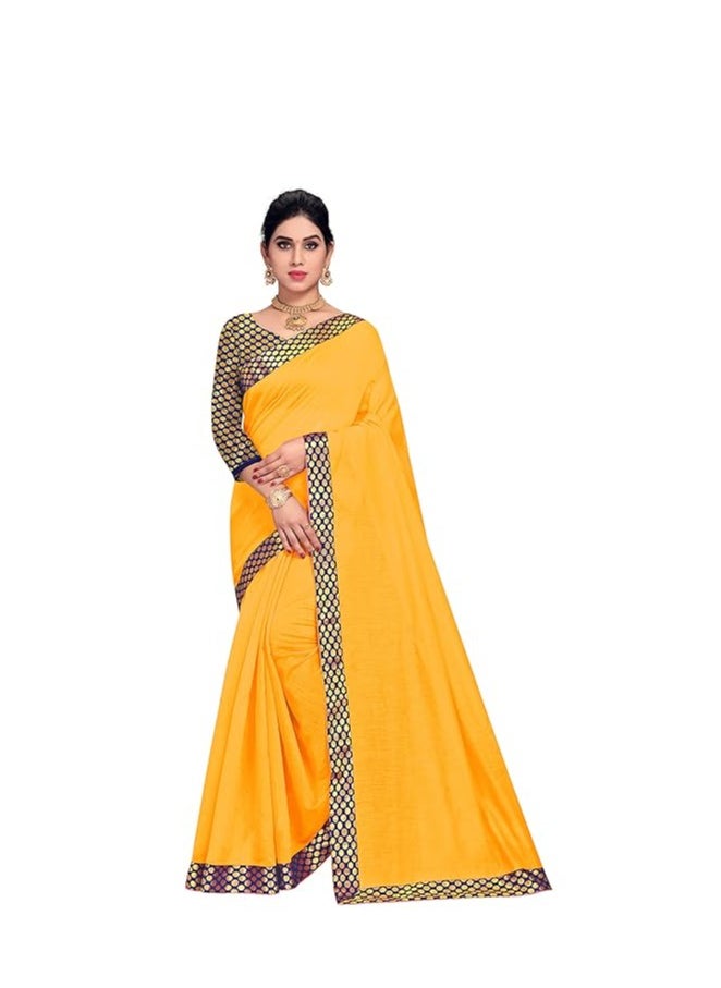 Accessorize Kingdom - Women's Lace Bordered Chanderi Cotton Saree With Unstitched Blouse Piece - Image 1