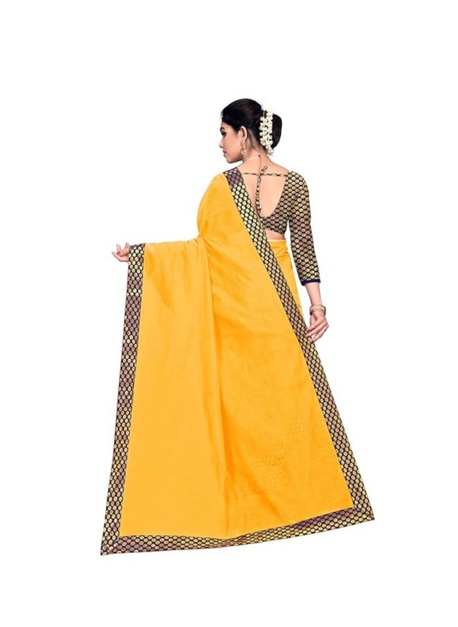Accessorize Kingdom - Women's Lace Bordered Chanderi Cotton Saree With Unstitched Blouse Piece - Image 1