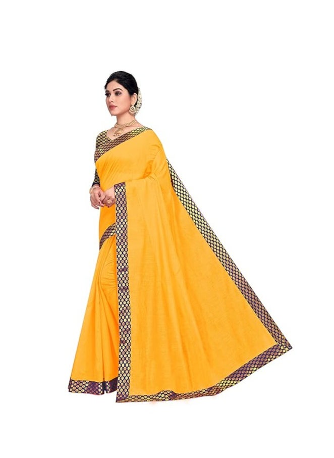 Accessorize Kingdom - Women's Lace Bordered Chanderi Cotton Saree With Unstitched Blouse Piece - Image 1