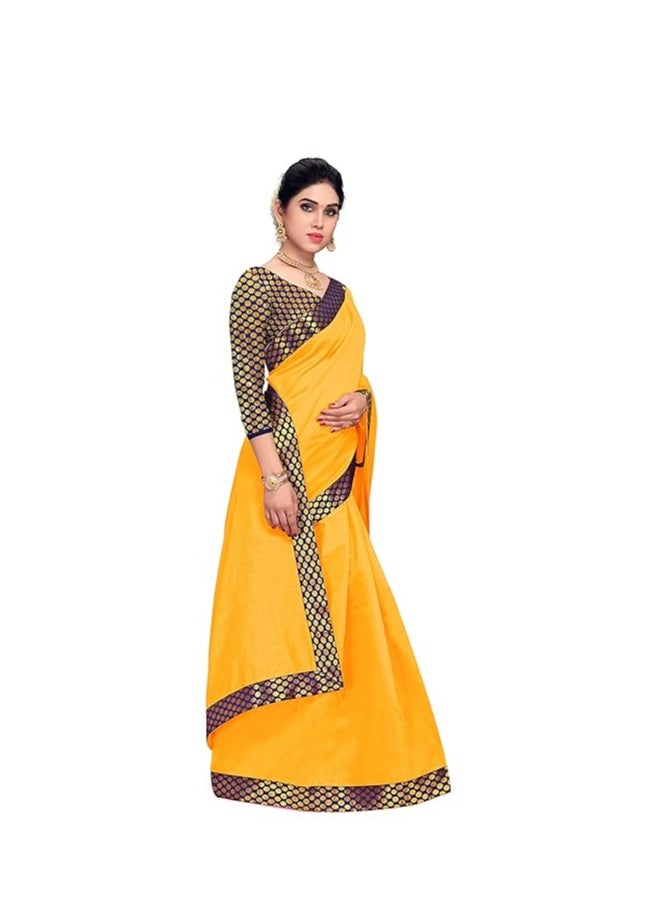 Accessorize Kingdom - Women's Lace Bordered Chanderi Cotton Saree With Unstitched Blouse Piece - Image 1
