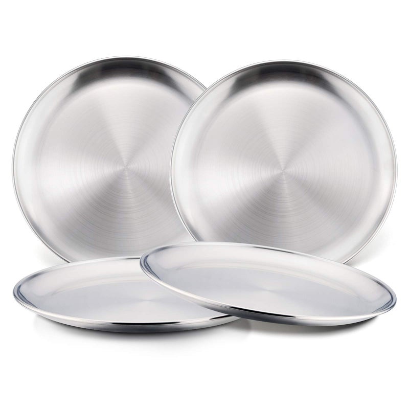 HaWare Toddlers Kids 18/8 Stainless Steel Plates, Durable Metal 304 Feeding 8in Dishes for Serving/Snack/Camping, No Plastic and Dishwasher Safe - 4 Pack - Image 1
