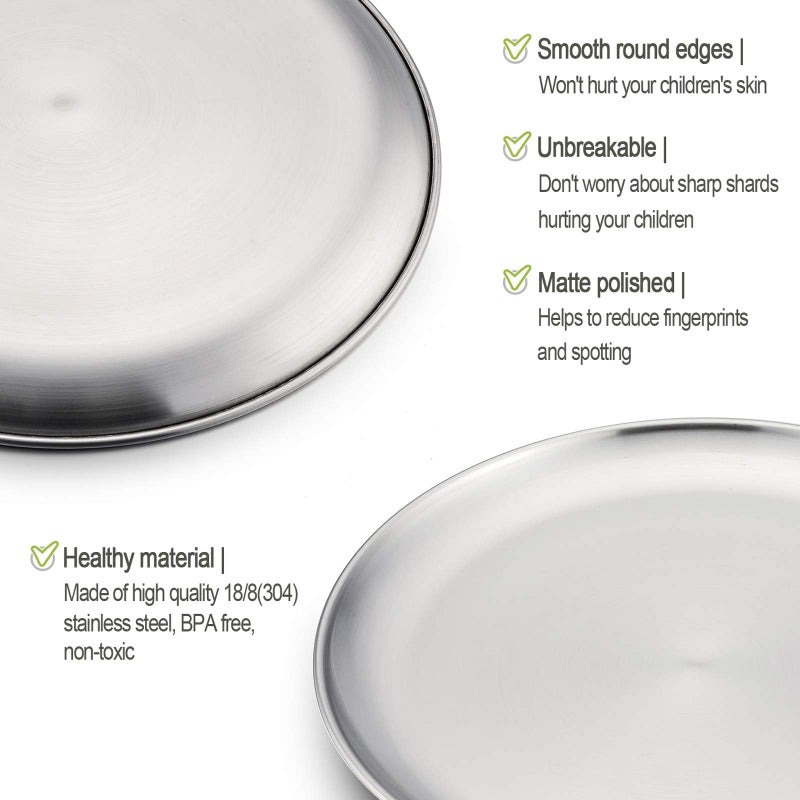 HaWare Toddlers Kids 18/8 Stainless Steel Plates, Durable Metal 304 Feeding 8in Dishes for Serving/Snack/Camping, No Plastic and Dishwasher Safe - 4 Pack - Image 3
