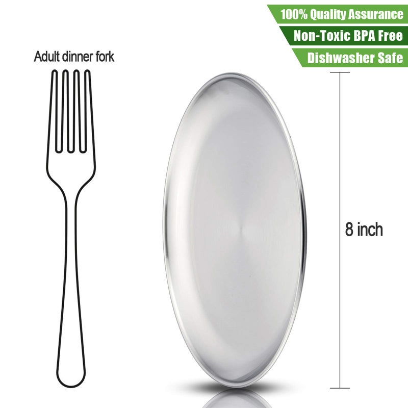 HaWare Toddlers Kids 18/8 Stainless Steel Plates, Durable Metal 304 Feeding 8in Dishes for Serving/Snack/Camping, No Plastic and Dishwasher Safe - 4 Pack - Image 2