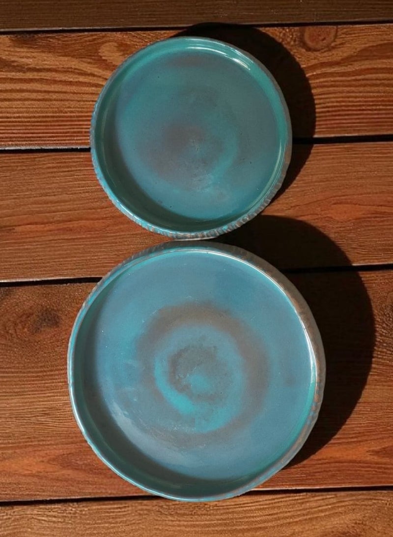 color zone pottery Set of 2 round ceramic and porcelain trays that can withstand direct and indirect heat, flame or oven, 26 cm - Image 2