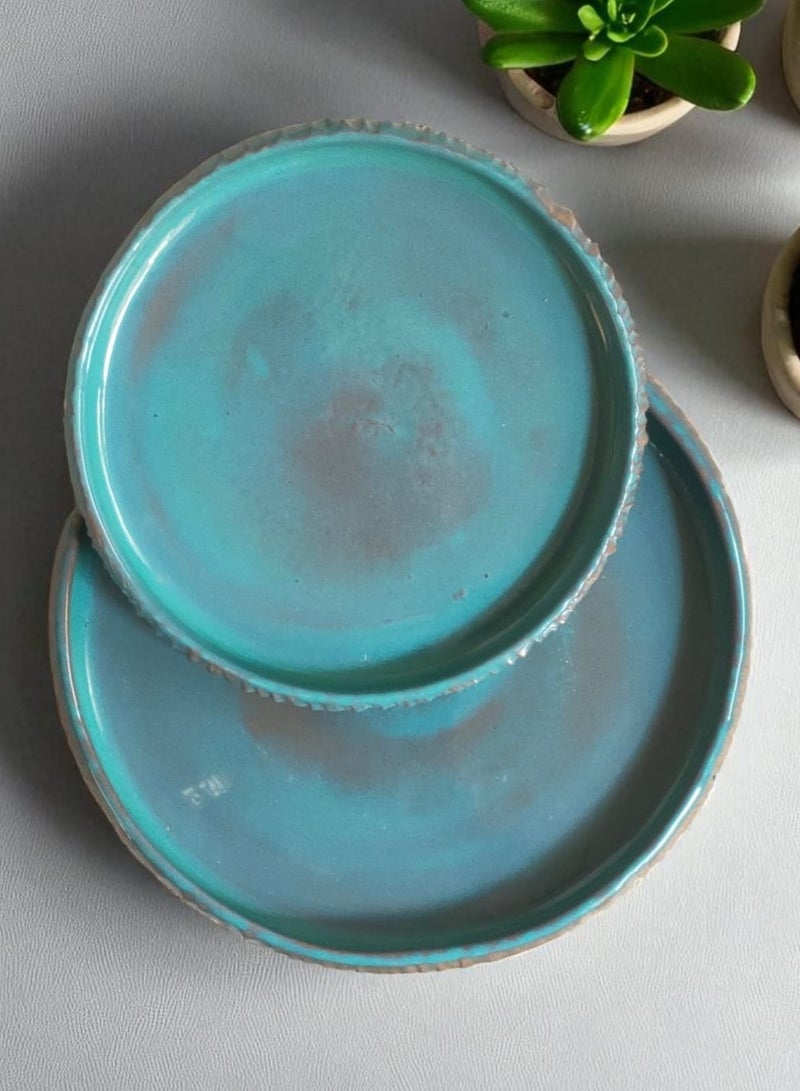 color zone pottery Set of 2 round ceramic and porcelain trays that can withstand direct and indirect heat, flame or oven, 26 cm - Image 3