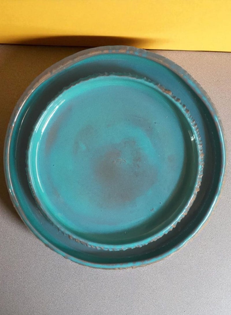 color zone pottery Set of 2 round ceramic and porcelain trays that can withstand direct and indirect heat, flame or oven, 26 cm - Image 4