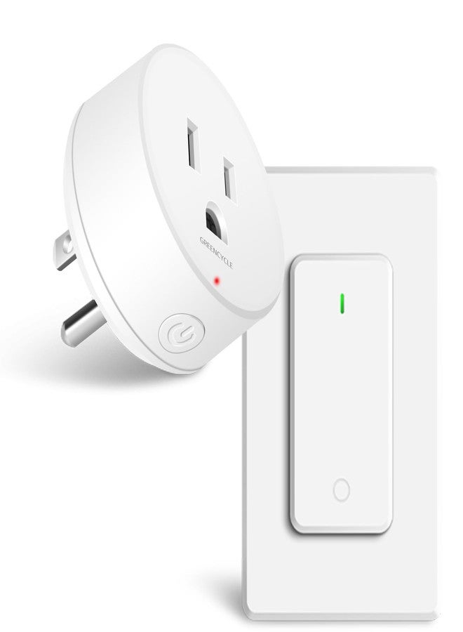 Greencycle Remote Switch Outlet,GreenCyle Remote Control Outlet Plug with Switch,Wireless On/Off Light Switches Wall Mounted,15A/1500W,TUV List,No Wiring Needed,500ft RF Range,for Lamp,Fans,Household Appliances - Image 1