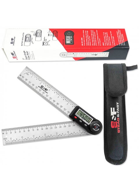 Digital Angle Finder Ruler 7 Inch / 200 mm Stainless Steel with Case DPRAF-7-P, Digital Protractor Angle Finder for Woodworking Measurement, Angle Measuring Tool by S&F STEAD & FAST