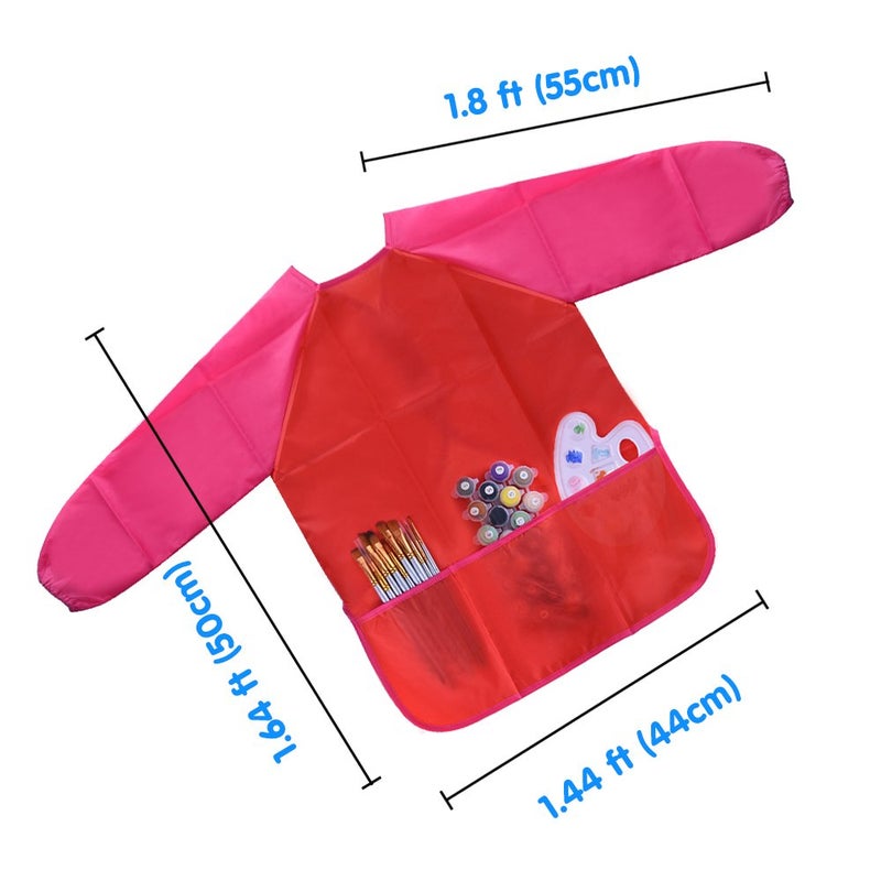 KUUQA Childrens Kids Toddler Red Waterproof Play Apron Smock with 3 Roomy Pockets - Painting, Baking, Cooking, Smock - Age 3-5 years (Paints and Brushes not included) - Image 2