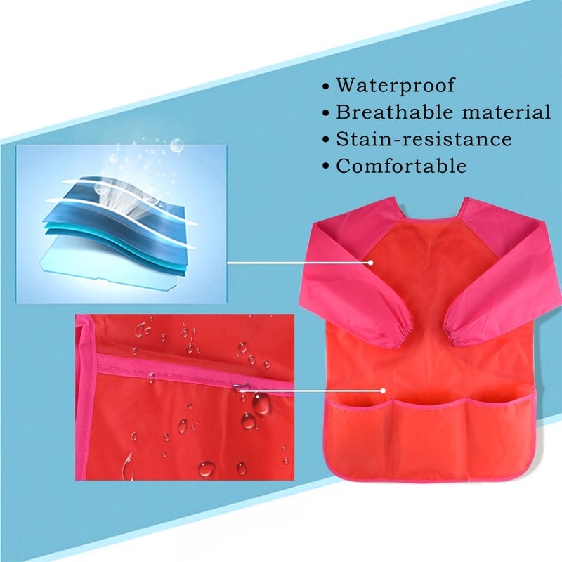 KUUQA Childrens Kids Toddler Red Waterproof Play Apron Smock with 3 Roomy Pockets - Painting, Baking, Cooking, Smock - Age 3-5 years (Paints and Brushes not included) - Image 4