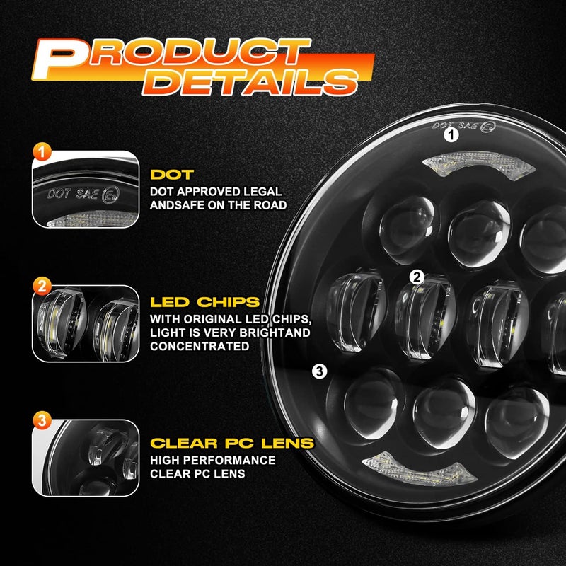 LX-LIGHT مصباح أمامي دائري LED بقدرة 80 واط معتمد من DOT بحجم 5-3/4" 5.75" متوافق مع Dyna Street Bob Super Wide Glide Low Rider Night Rod Train Softail Deuce Custom Sportster Iron 883، أسود - Image 4