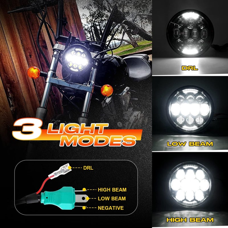 LX-LIGHT مصباح أمامي دائري LED بقدرة 80 واط معتمد من DOT بحجم 5-3/4" 5.75" متوافق مع Dyna Street Bob Super Wide Glide Low Rider Night Rod Train Softail Deuce Custom Sportster Iron 883، أسود - Image 3