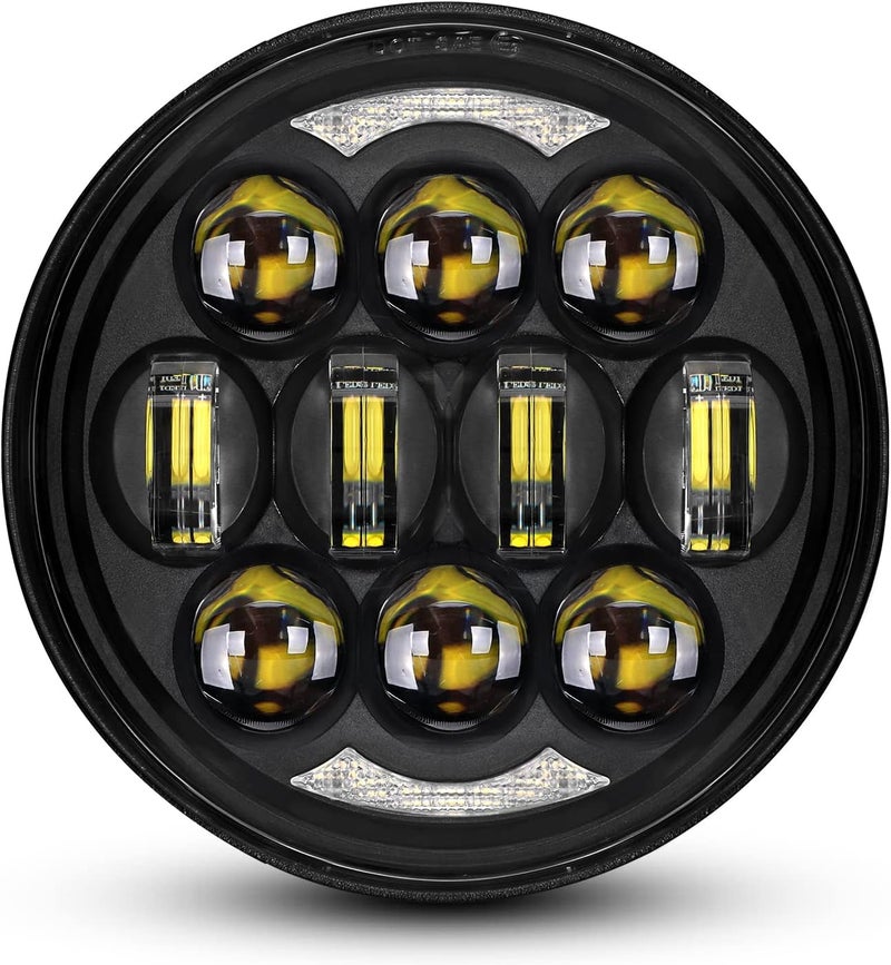 LX-LIGHT مصباح أمامي دائري LED بقدرة 80 واط معتمد من DOT بحجم 5-3/4" 5.75" متوافق مع Dyna Street Bob Super Wide Glide Low Rider Night Rod Train Softail Deuce Custom Sportster Iron 883، أسود - Image 1