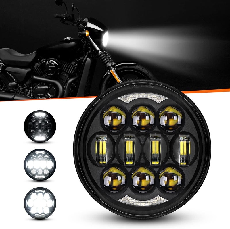 LX-LIGHT مصباح أمامي دائري LED بقدرة 80 واط معتمد من DOT بحجم 5-3/4" 5.75" متوافق مع Dyna Street Bob Super Wide Glide Low Rider Night Rod Train Softail Deuce Custom Sportster Iron 883، أسود - Image 2