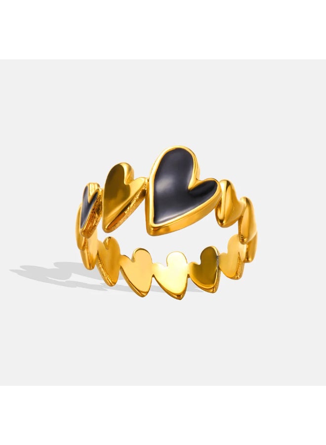 ذا بلاك بيرل اكسسوريز خاتم أستانليس ستيل ذهبي فري سايز أسود - Image 1