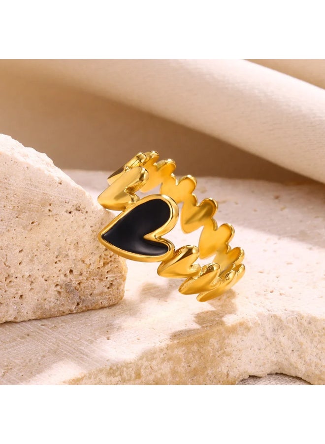 ذا بلاك بيرل اكسسوريز خاتم أستانليس ستيل ذهبي فري سايز أسود - Image 2