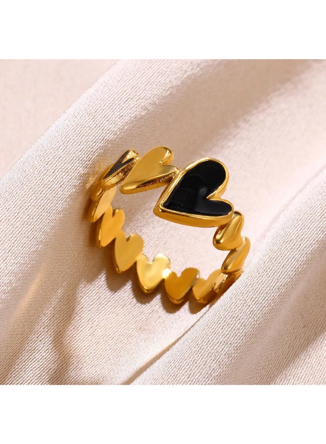 ذا بلاك بيرل اكسسوريز خاتم أستانليس ستيل ذهبي فري سايز أسود - Image 4