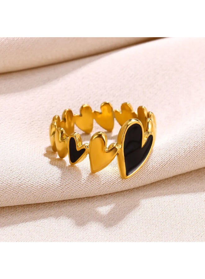 ذا بلاك بيرل اكسسوريز خاتم أستانليس ستيل ذهبي فري سايز أسود - Image 3