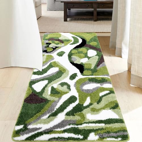 Homantic Bathroom Runner Rugs, Green Natural Bath Runner for Shower Floor, River, Moss, Large Bathroom Rug Runner, Long Bath Mat Bath Runner 24 x60 - Image 1