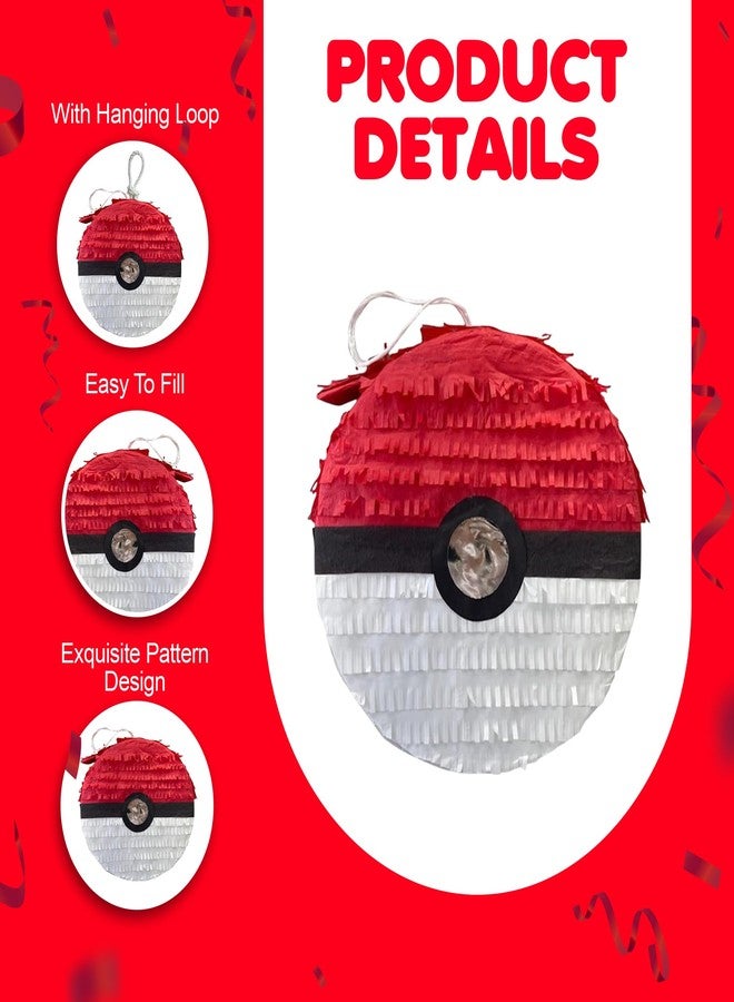 A Pinata 4 U بيناتا كرة حمراء وبيضاء من APINATA4U، مثالية لحفلات بوكيمون، وليالي ألعاب الفيديو، ولوازم حفلات أعياد الميلاد، وحفلات استقبال المولود، واحتفالات الأعياد، وحفلات الفرق الرياضية، مقاس كبير 16 × 4 بوصات - Image 4