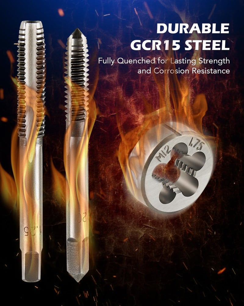 Orion Motor Tech Tap and Die Set Metric | M3, M4, M5, M6, M7, M8, M10, M12 Tap Set and Die Set | Thread Repair Kits for Threading and Rethreading Internal and External Threads - Image 5