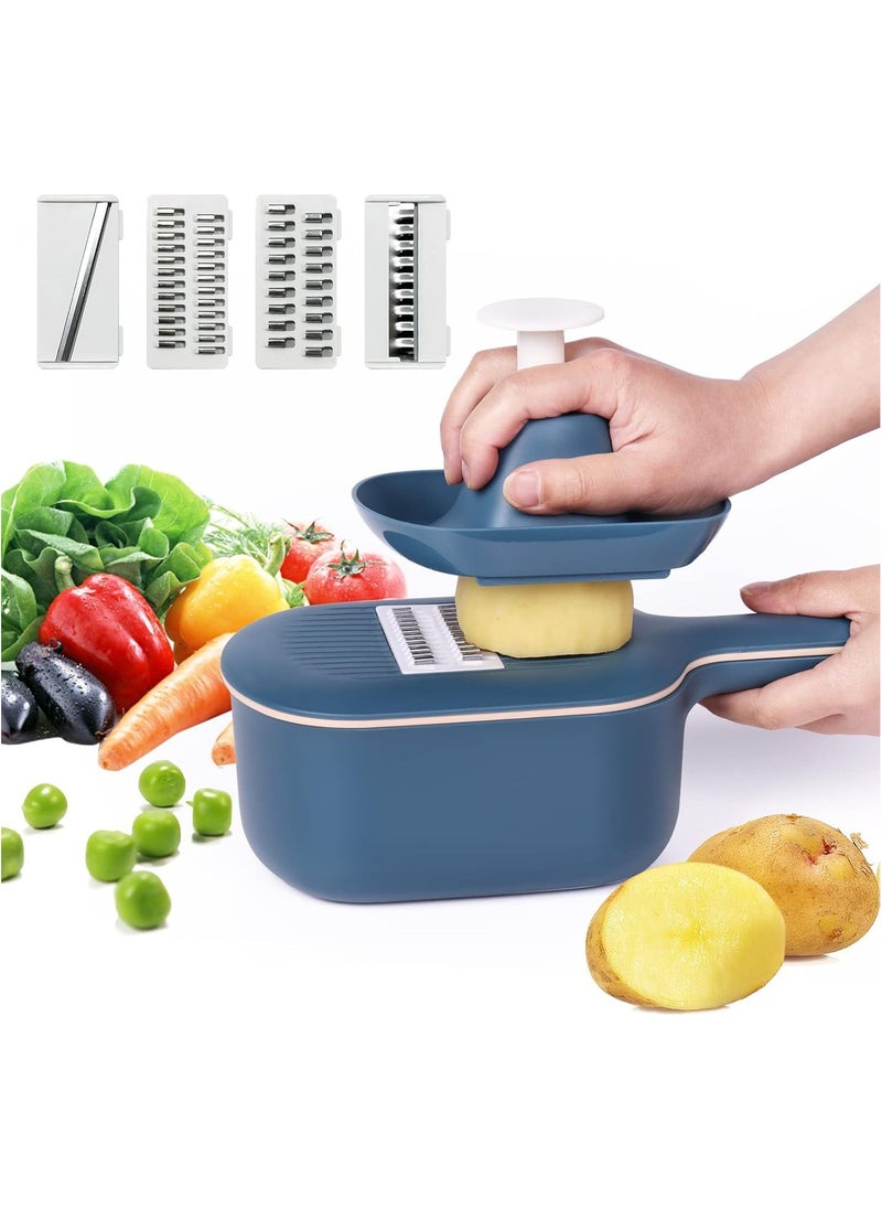 Generic Vegetable Slicer, Multifunction Slicer Veggie Dicers Food Choppers Cutter with 4 Replaceable Blades and Container Steeless Vegetable Slicer for Carrot Potato Vegetables  - Image 1