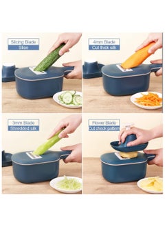 Generic Vegetable Slicer, Multifunction Slicer Veggie Dicers Food Choppers Cutter with 4 Replaceable Blades and Container Steeless Vegetable Slicer for Carrot Potato Vegetables  - Image 2