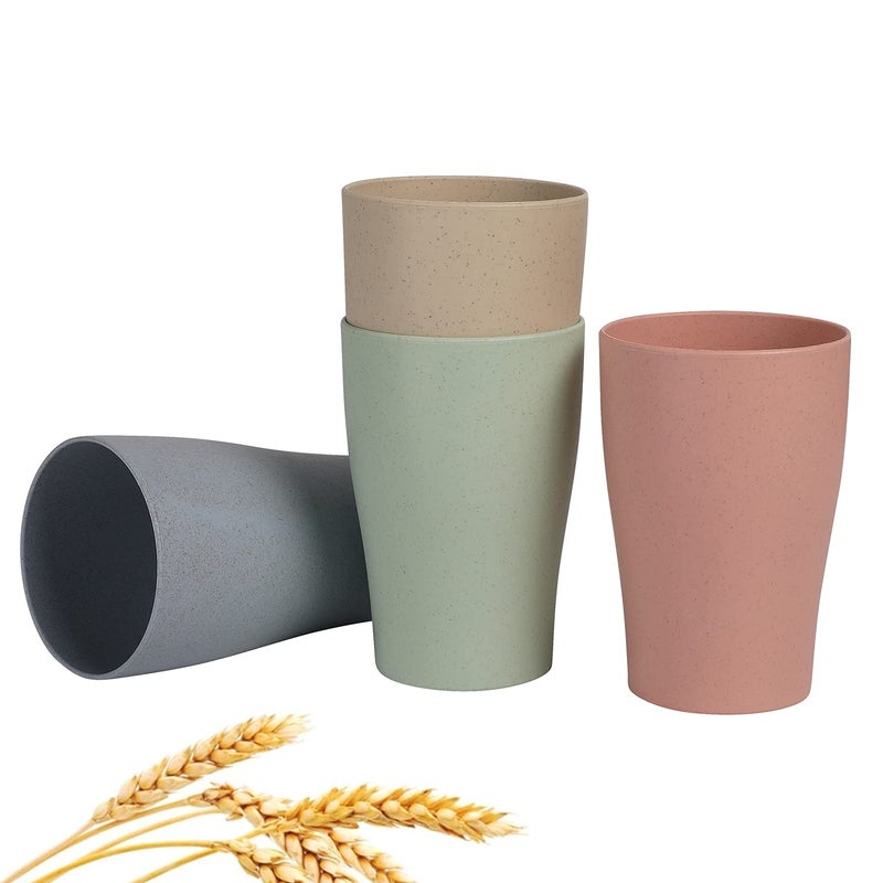 WANBY Wheat Straw Cup 4 Pcs Unbreakable and Reusable Drinking Cups EcoFriendly Healthy Tumbler Set for Milk Juice and Water Dishwasher Safe 4 Pcs 11 Oz
