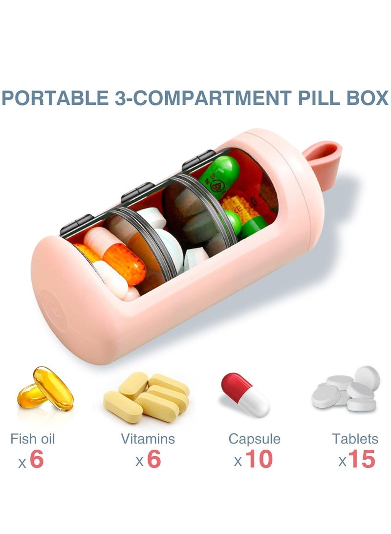 لبونير منظم حبوب، موزع حبوب، زجاجة أدوية بثلاثة أقسام لحفظ الحبوب للتخييم في الهواء الطلق والسفر، لون وردي - Image 3