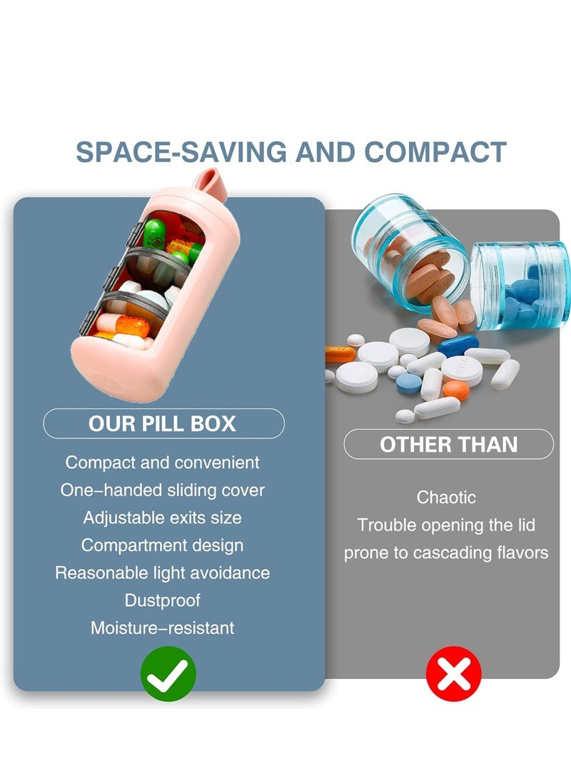 لبونير منظم حبوب، موزع حبوب، زجاجة أدوية بثلاثة أقسام لحفظ الحبوب للتخييم في الهواء الطلق والسفر، لون وردي - Image 2