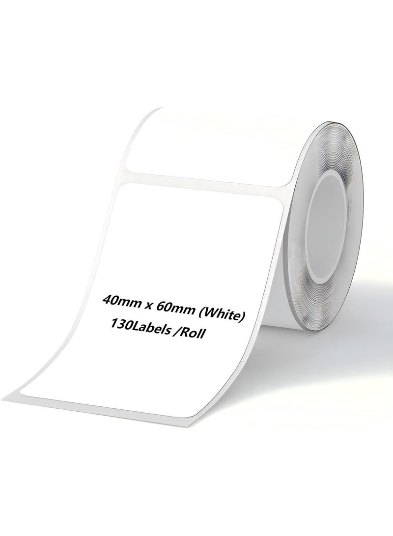 Thermal Label Paper for Thermal Label Printers, Waterproof & Oil-Proof Labeling Tape for Home, Office & Small Business Barcode Printing, 130 Labels/Roll (40×60mm White) - Image 1