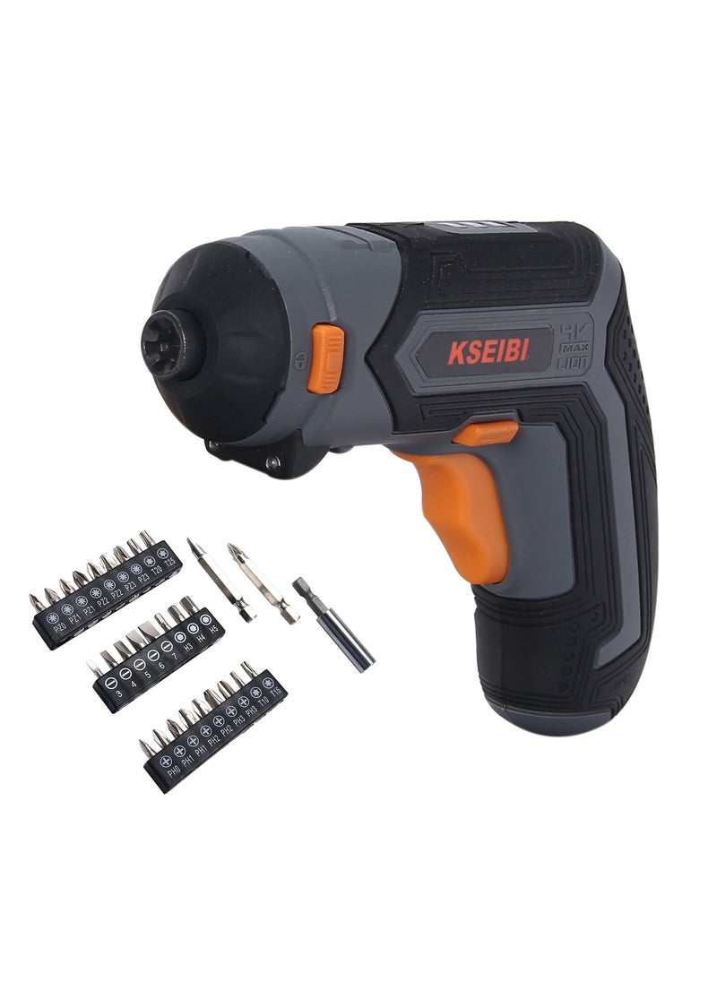 KSEIBI Cordless Screwdriver Rechargeable 4V Max, Size 1/4", No-Load Speed 200 R.p.m, with Charger, Screwdriver Bits 28 Pcs, Bitholder, LED Light, Screw Gun Accessories for Home DIY, Car Repair.  - Image 1