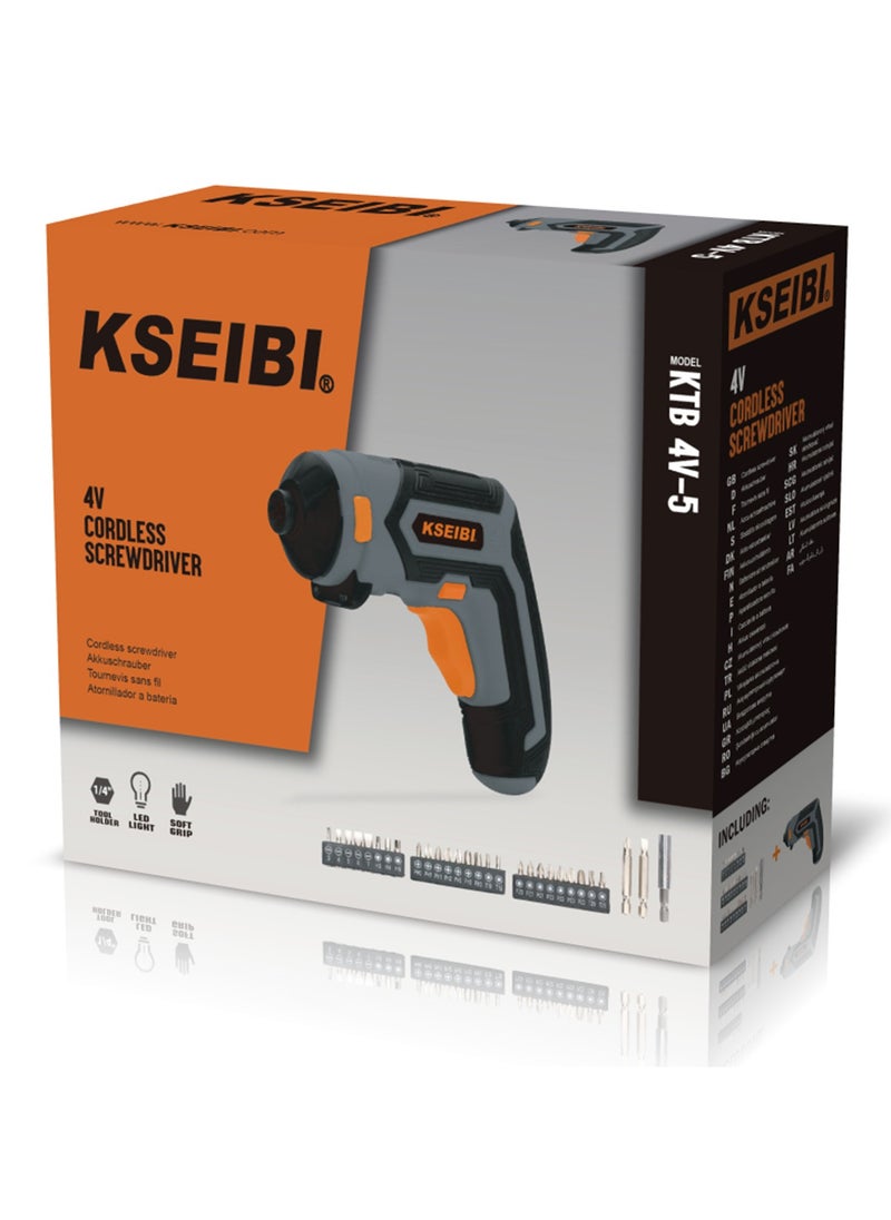 Cordless Screwdriver Rechargeable 4V Max, Size 1/4", No-Load Speed 200 R.p.m, with Charger, Screwdriver Bits 28 Pcs, Bitholder, LED Light, Screw Gun Accessories for Home DIY, Car Repair.