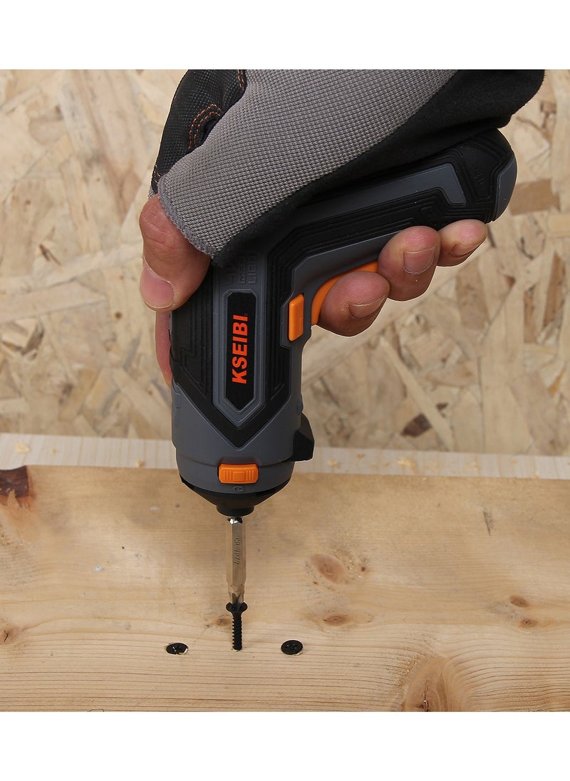 KSEIBI Cordless Screwdriver Rechargeable 4V Max, Size 1/4", No-Load Speed 200 R.p.m, with Charger, Screwdriver Bits 28 Pcs, Bitholder, LED Light, Screw Gun Accessories for Home DIY, Car Repair.  - Image 4