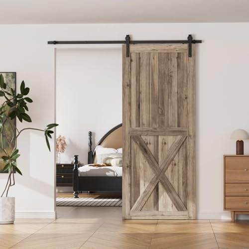 CCJH 8FT Single Sliding Barn Door Hardware Kit Black Basic Roller Carbon Steel Hanger Flat Track System for Closet Kitchen 1 Door 48 inch Wide - Image 2