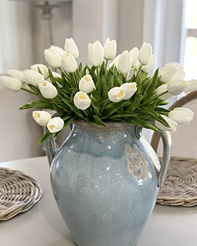Beferr White Tulips Artificial Flowers 18Pcs Faux Silk Tulip Real Touch Tulip Fake Flowers Bouquets Arrangements for Mother's Day Easter Spring Flowers Gifts Home Table Decor - Image 1