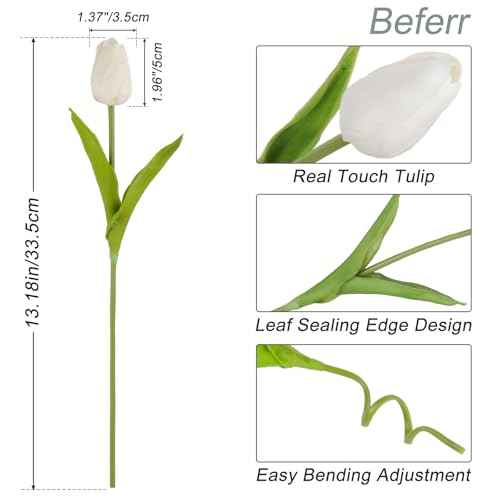 Beferr White Tulips Artificial Flowers 18Pcs Faux Silk Tulip Real Touch Tulip Fake Flowers Bouquets Arrangements for Mother's Day Easter Spring Flowers Gifts Home Table Decor - Image 2