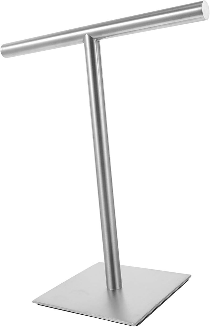 Silver Stainless Steel Towel Rack Space Saving Countertop Bathroom Organizer Elegant Display - Image 1