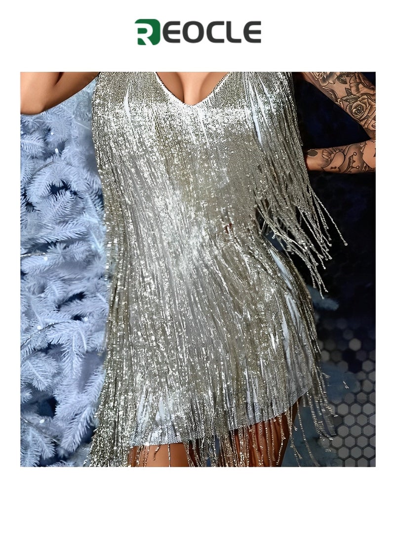 REOCLE Dress Sleeveless Pencil Skirt Midi Skirt Tassel Skirt Trendy Fashion Elegant Evening Party Dance - Image 5