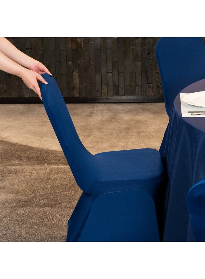 Restaurantware Table Tek 14 x 14 Inch Spandex Chair Covers, 10 Universal Stretch Chair Covers - Washable, Wrinkle-Free, Blue Polyester Banquet Chair Covers, Seat Covers For Weddings or Parties, - Image 4