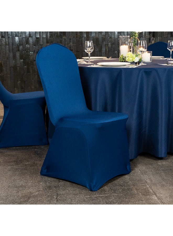 Restaurantware Table Tek 14 x 14 Inch Spandex Chair Covers, 10 Universal Stretch Chair Covers - Washable, Wrinkle-Free, Blue Polyester Banquet Chair Covers, Seat Covers For Weddings or Parties, - Image 3