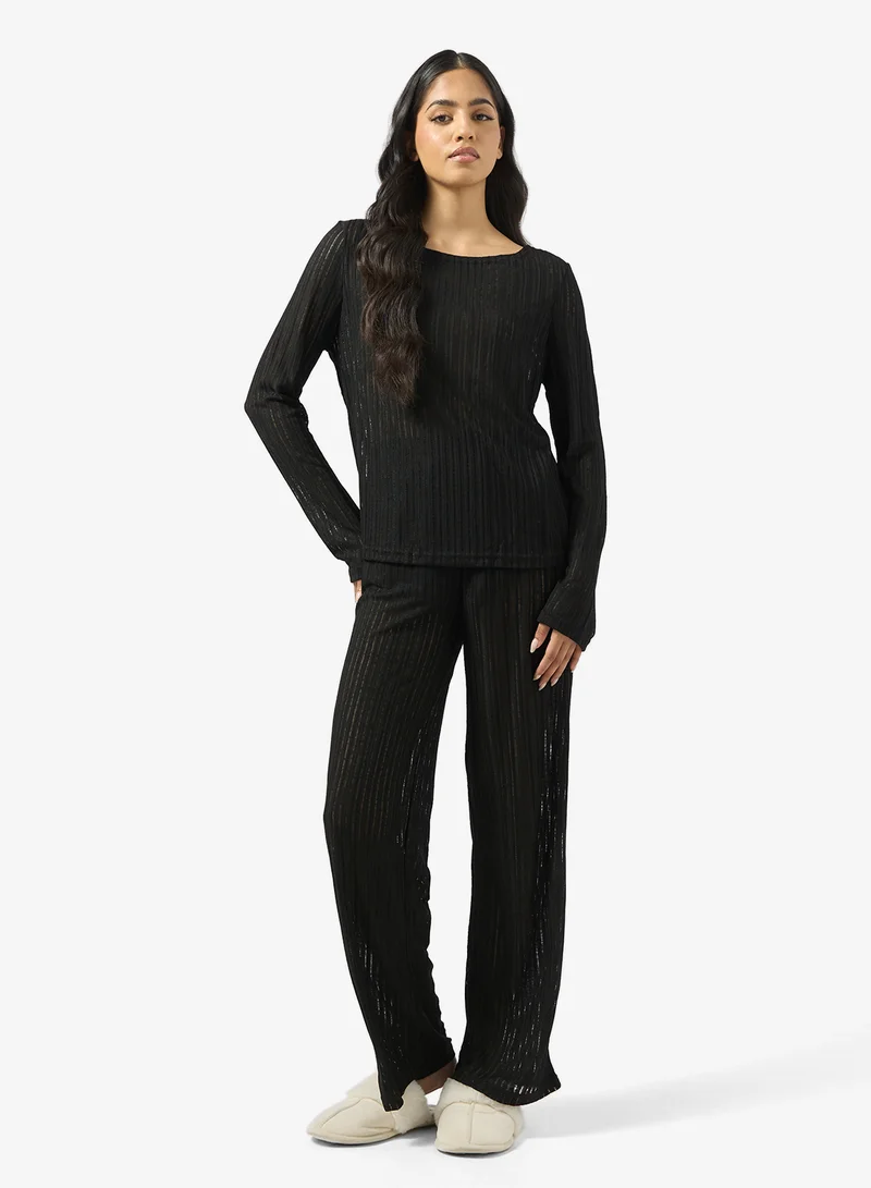 جينجر Relaxed Pointelle Top & Pant Lounge Set