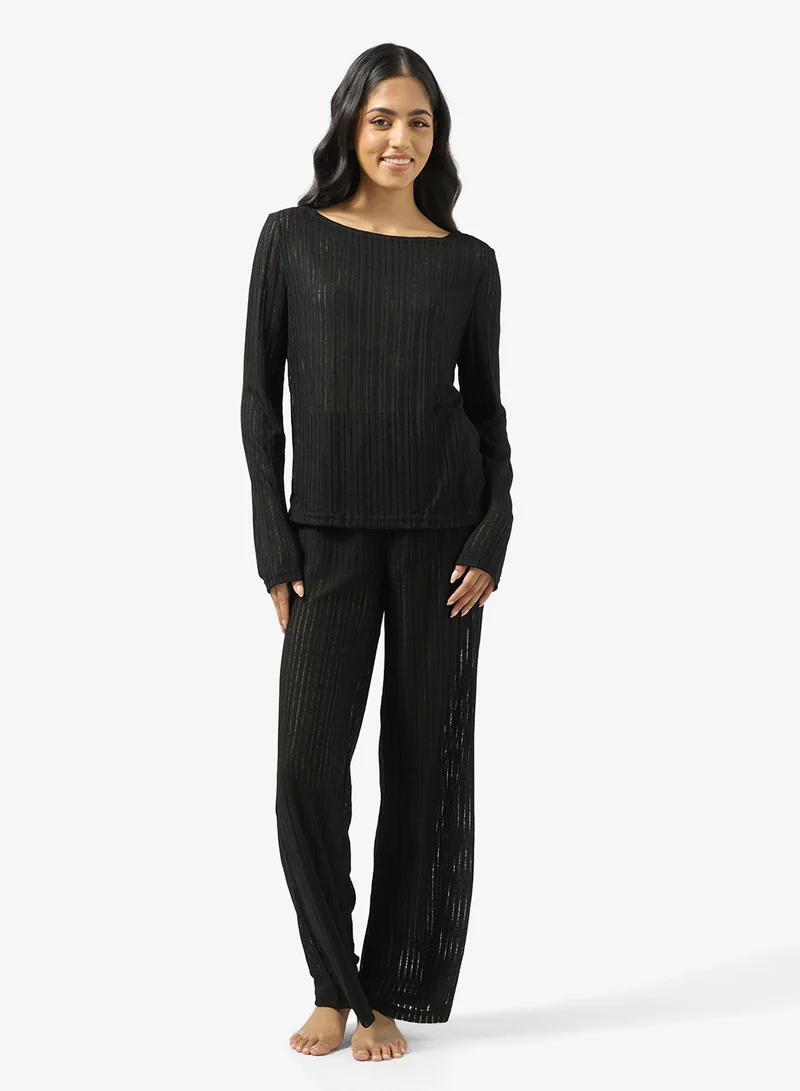 جينجر Relaxed Pointelle Top & Pant Lounge Set