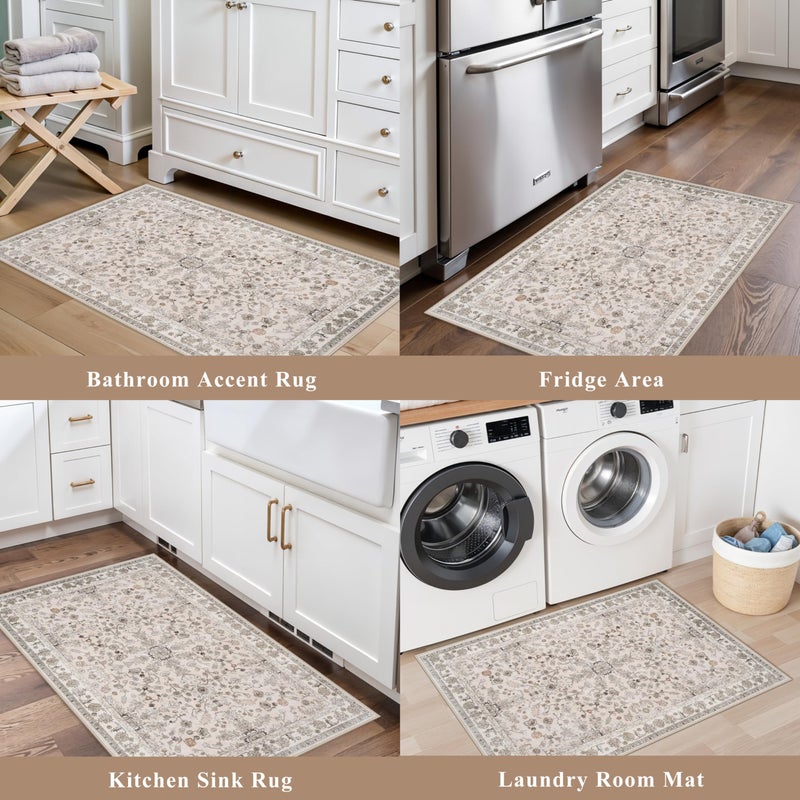 BYYVOO Kitchen Rugs Non-Slip Washable 2 Piece, Modern Boho Low Pile Stain-Resistant Floor Mats Set for Hardwood Floors, Soft Small Decorative Rugs (Beige, 2x3+2x4) - Image 4