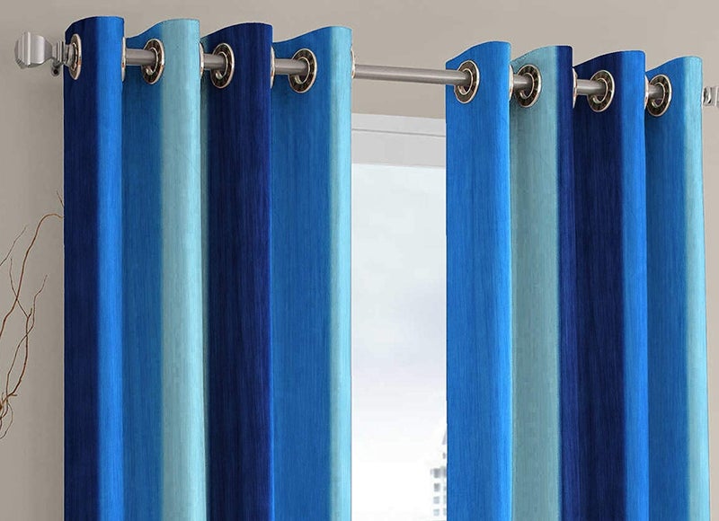 MODERN FAB Polyester Blend Long Crush Eyelet Long Door 9 ft Curtains Aqua Blue Set of 2 - Image 2