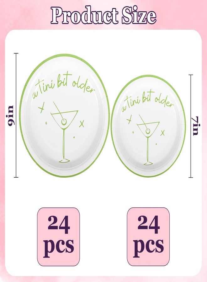 Elyxio 48Pcs A Tini Bit Older Party Plates Martini Bar Disposable Paper Plates Weenies and Tinies 9" and 7" Dinner Dessert Plates for Espresso Bachelorette Trendy Green Party Supplies - Image 2
