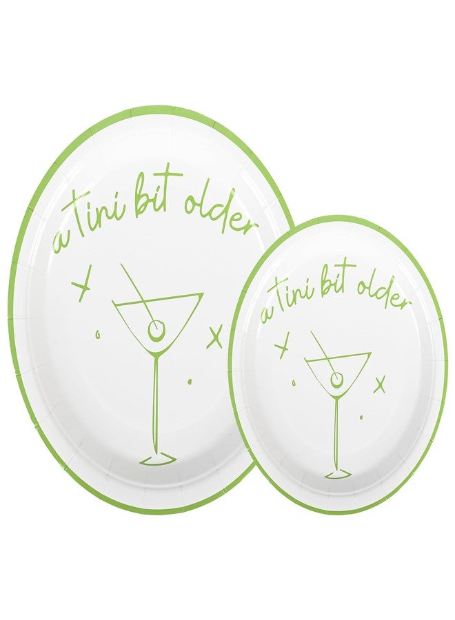 Elyxio 48Pcs A Tini Bit Older Party Plates Martini Bar Disposable Paper Plates Weenies and Tinies 9" and 7" Dinner Dessert Plates for Espresso Bachelorette Trendy Green Party Supplies - Image 1